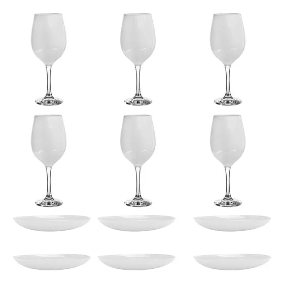 Juego 6 Platos Hondos 6 Copas Color Blanco Tallo Transparent Blanco Pleno