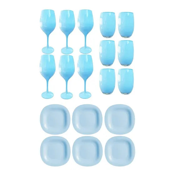 Copa Barone + Vaso Mikonos + Plato Playo Carine Negro X18 Pz