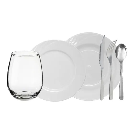 Juego Vajilla Verbano Marzia Carol Cubiertos Rigolleau Vasos Blanco