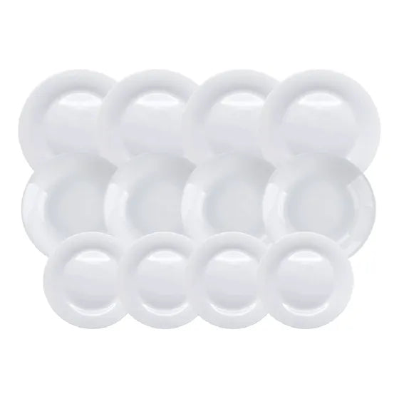 Set Vajilla Platos Vidrio Opal Redondos Carol X12 Piezas Blanco Vidrio Opal Redondo